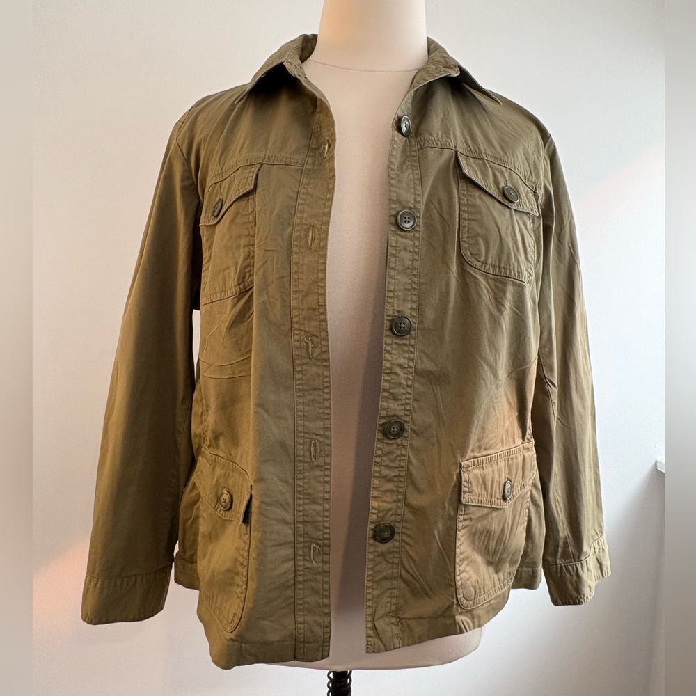 St. John's Bay army green cotton cargo/utility jacket, size 1X